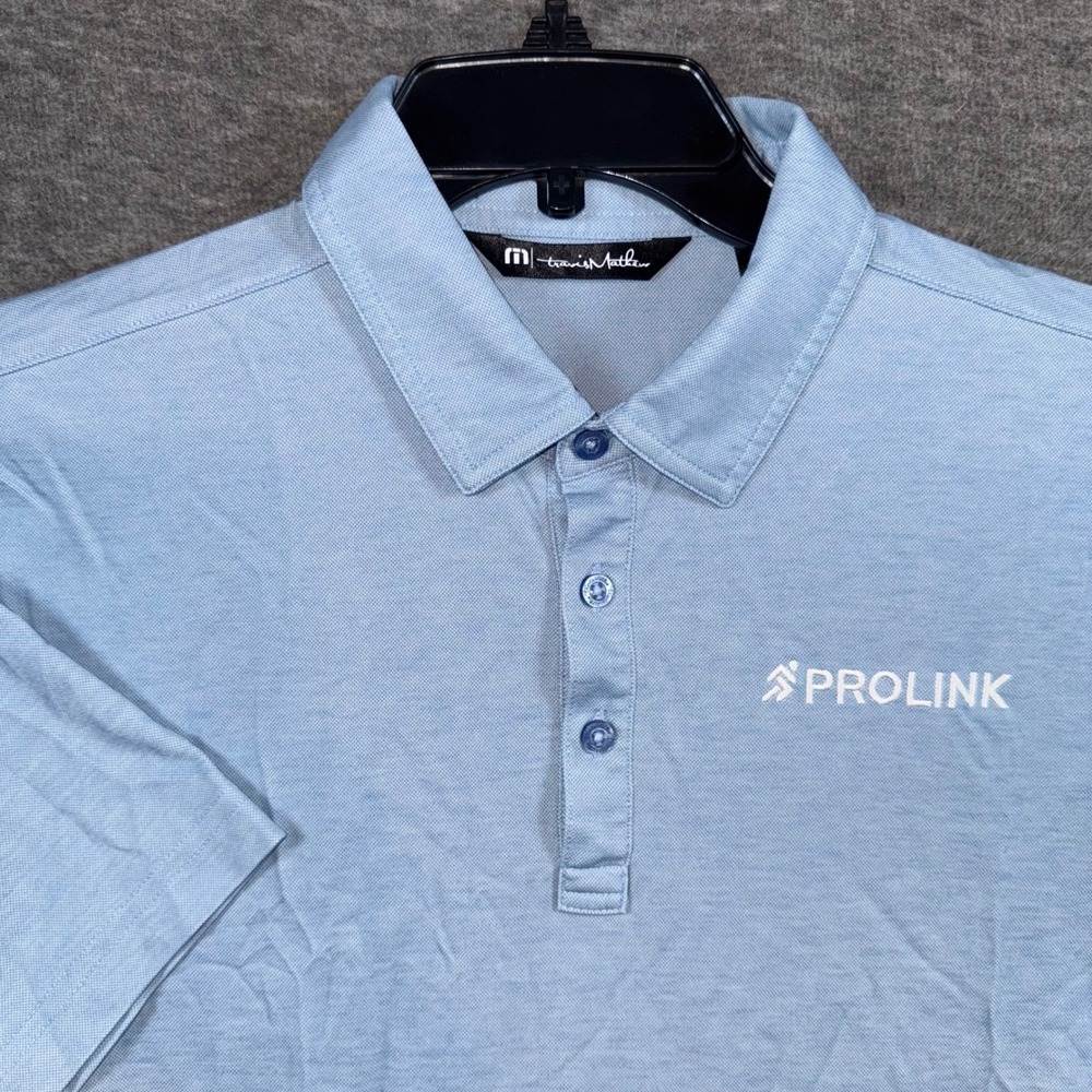 Travis Mathew Mens Performance Golf Polo Shirt Light Blue Short Sleeve Size M